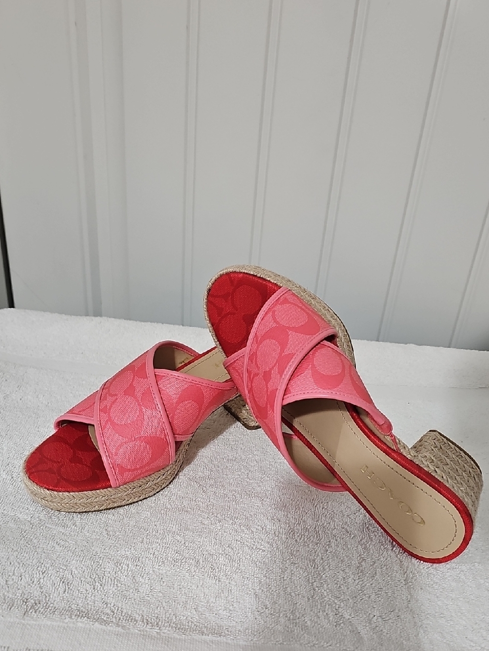Coach Pink Canvas Crossband Espadrille Mules